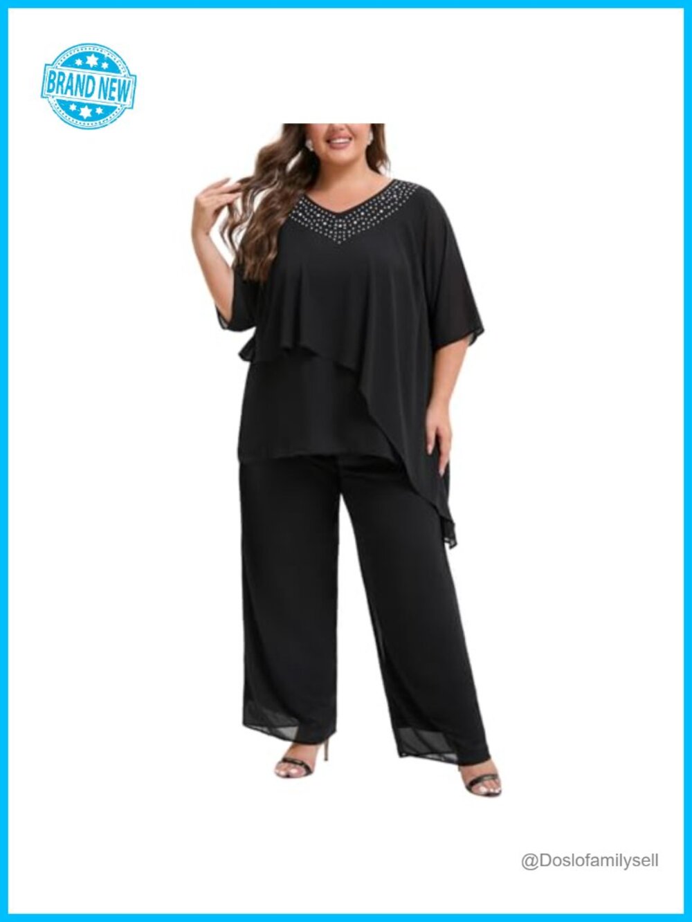 Plus Size Mother of Bride Pant Suit 2 Piece Chiffon High Low Wedding Guest